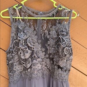 AX Paris Charcoal Lace Dress full length Bodice lace lower skirt chiffon lined!